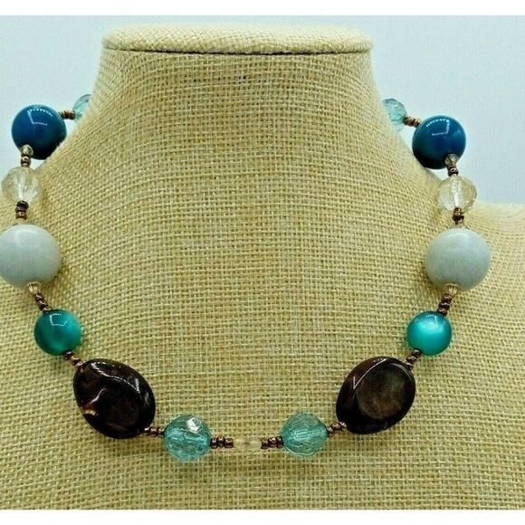 Beaded Choker Necklace Chunky Glass - Picture 2 of 5